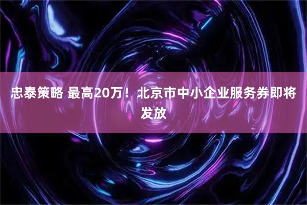 忠泰策略 最高20万！北京市中小企业服务券即将发放